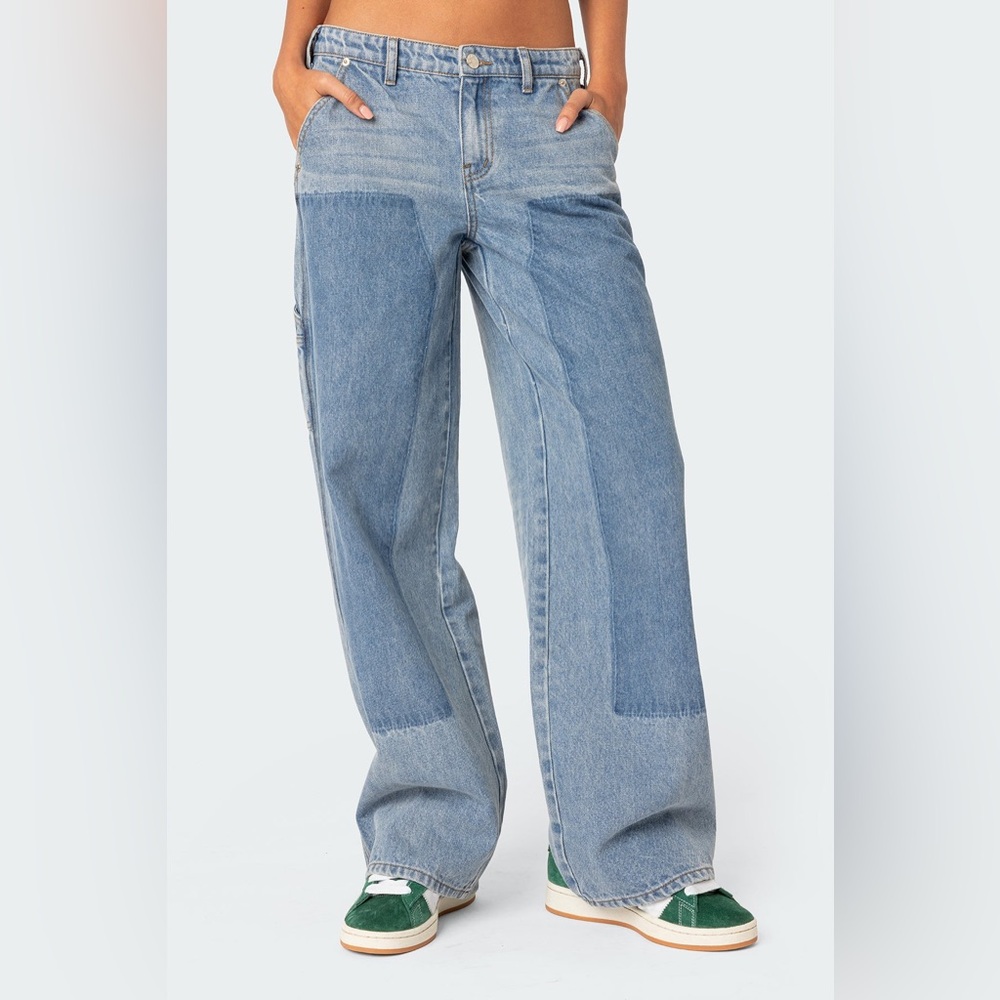Edikted Faded Wash Low Rise Carpenter Jeans - Picture 3 of 8
